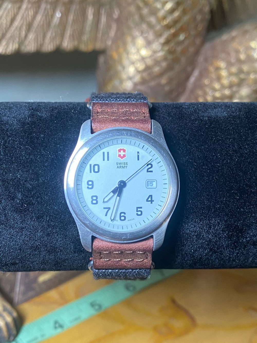 Vintage Swiss Army Stainless Steel Watch with Brown Leather Strap
